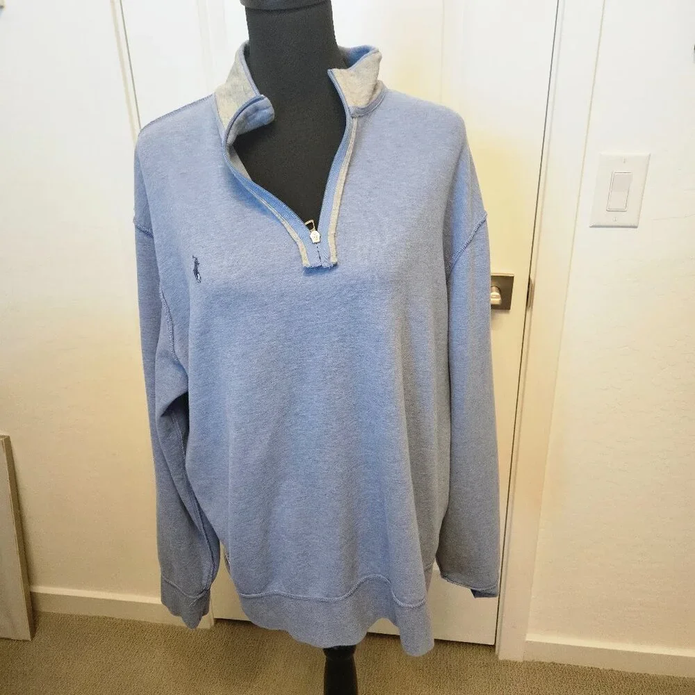 Polo Ralph Lauren Luxury Jersey, light blue quarter-zip pullover, size XL